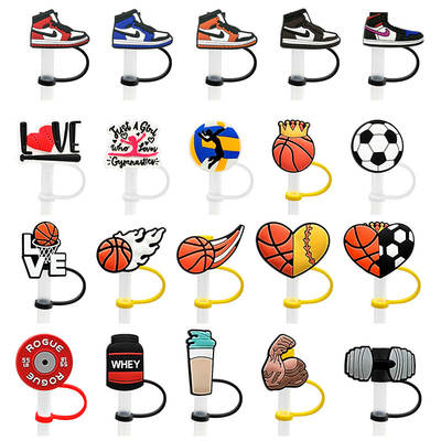 New Ball Sports Cartoon Suction Tube Cover Suction Cap Silicone Dust Plug Cute Anime Party Straw Decoration Cross Border