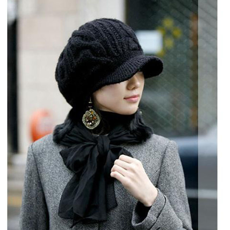 2021 New Korean style autumn and winter women's wool hat knitted hat warm peaked cap brim twist hat wholesale