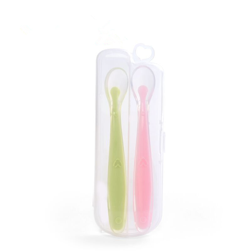 Silicone Spoon Baby Silicone Spoon Newborn Soft Head Spoon Baby Silicone Spoon Food Supplementation Feeding Spoon with Storage Box