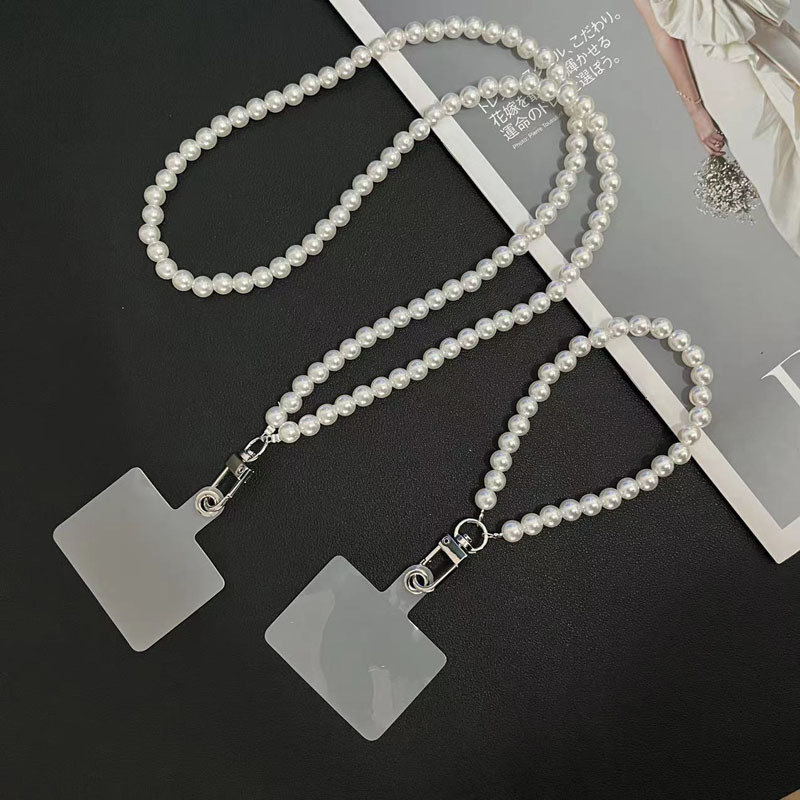 Elegant Pearl Hanging Neck Chain diy Mobile Phone Case Crossbody Chain Handmade Beaded Wrist Rope Universal Mobile Phone Gasket