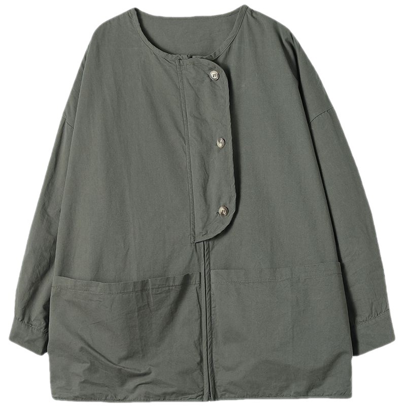 Large Size Artistic Crewneck Coat Women's Short Loose Casual Top Autumn Overalls Jacket Korean Style Large Pocket Coat