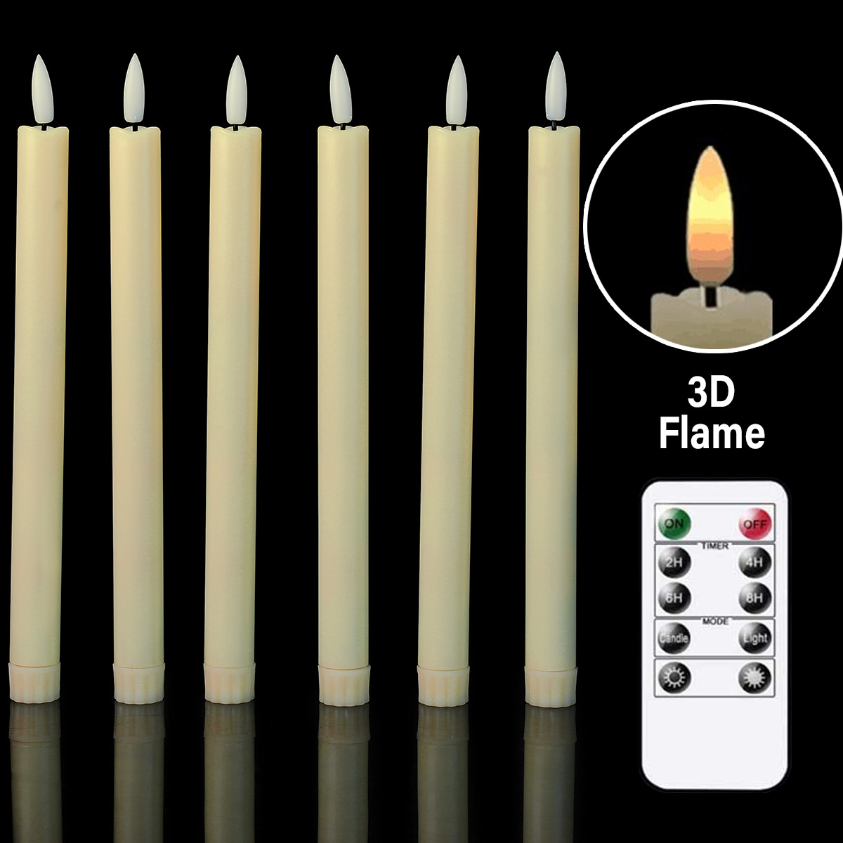 10/6.5 inch wave mouth remote control bullet rod wax beige plastic LED Christmas Electronic long rod candle light