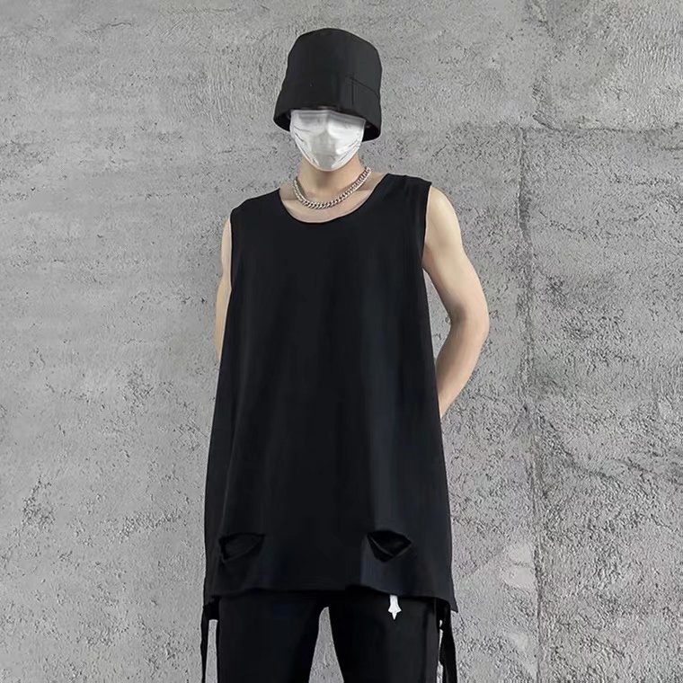 Hong Kong Style Sleeveless T-shirt for Men and Women Summer Wear Loose Korean Style Vest Base Wear Hong Kong Style Mid-length Rupped Top