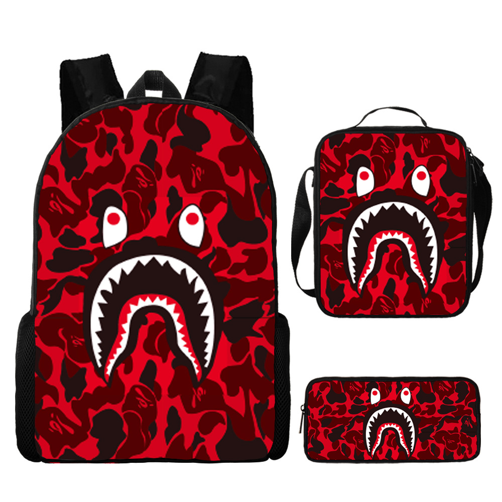 Cross-border new camouflage color matching shark student schoolbag digital printing large capacity Cartoon Cartoon backpack backpack