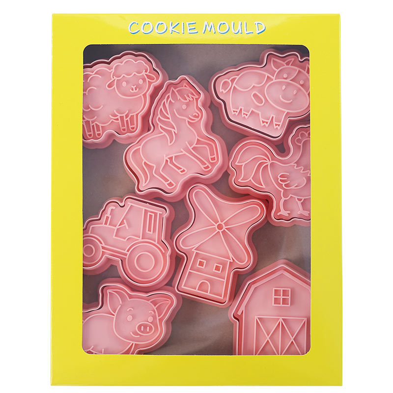 Farm Animal Biscuit Mold 8-piece Set Windmill Cow Piglet Horse Chicken Sheep Cookie Cutting Mold Fold Baking Mold