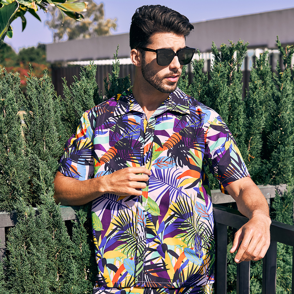 Beach shirt men's cross-border hot sale New classic Hawaiian style retro quick-drying loose beach vacation shirt