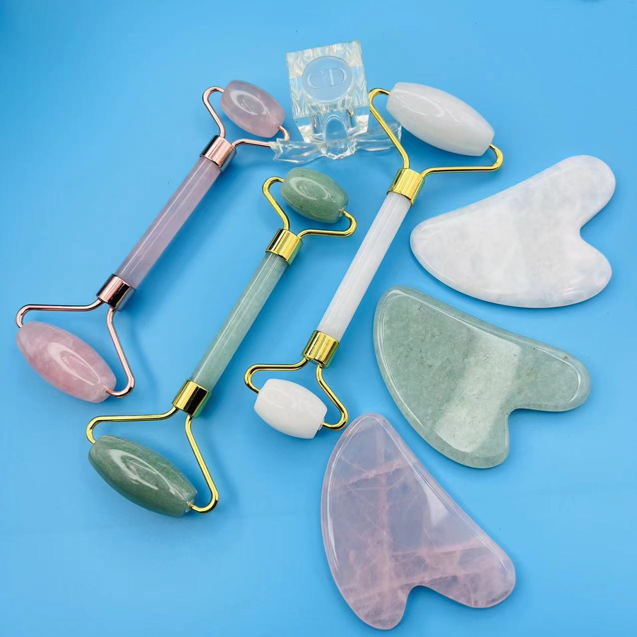 SOURCE manufacturer jade roller massager powder Crystal roller Jade beauty container jade roller thumb suit