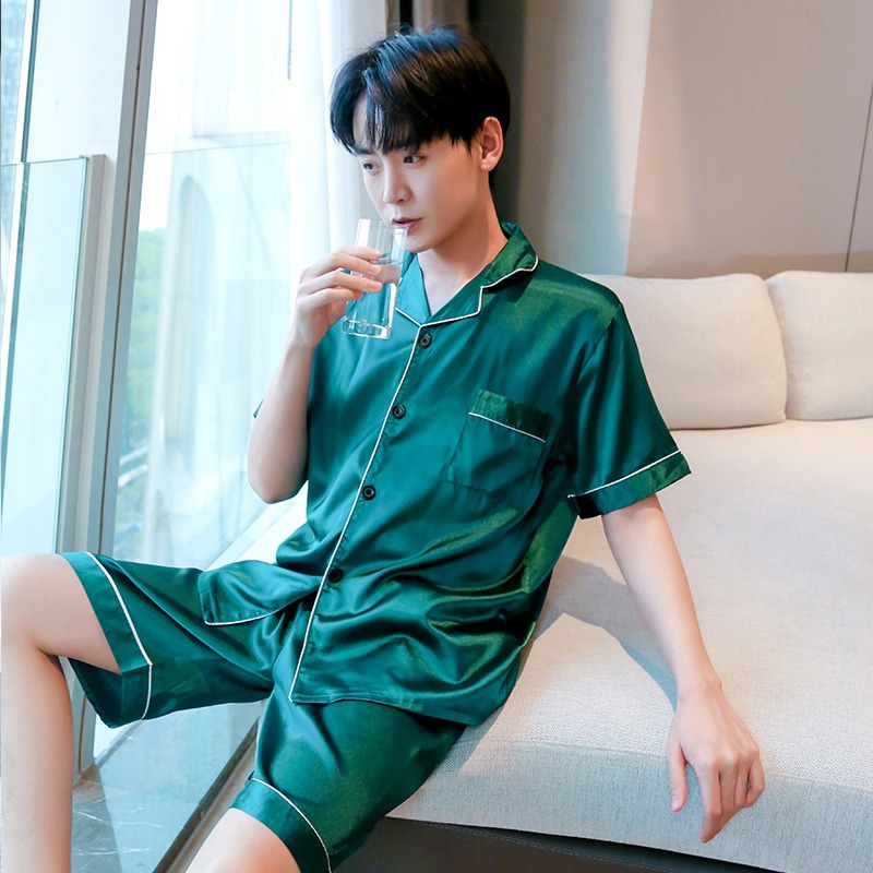Pajamas Men's Summer Short-sleeved Shorts Ice Silk Thin Korean Style Cartoon Men's Silk Home Clothes Two-piece Suit plus size