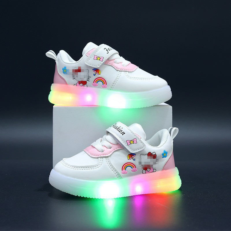 Light-on girls' shoes princess shoes leather sneakers children girls' spring and autumn sneaker white shoes casual shoes