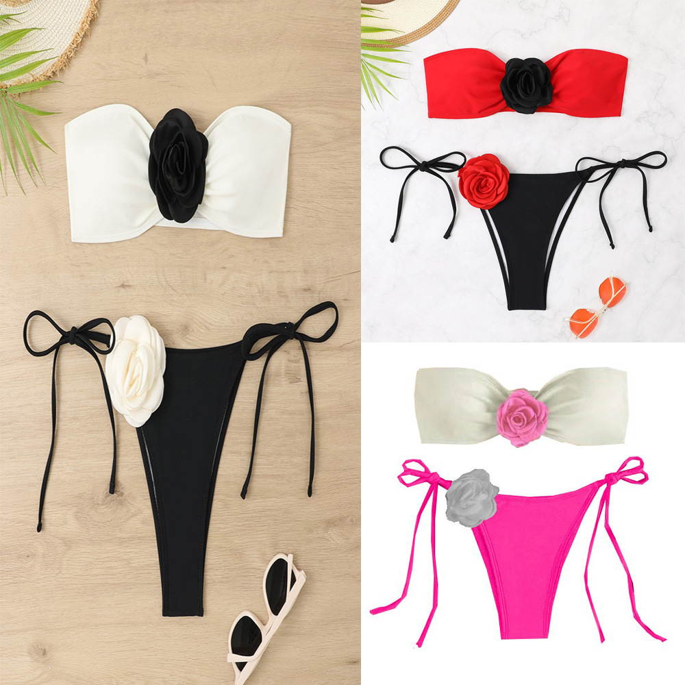 Cross-border new fashion European and American multi-color printing polka dot tube top sexy split swimsuit bikini foreign trade bikini