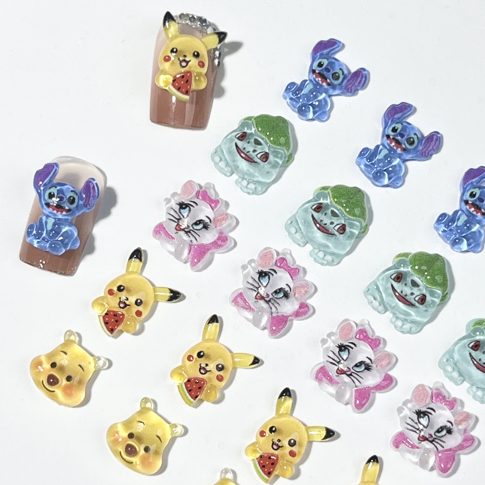 Cross-border hot stitch nail accessories wholesale Cute Pikachu Pooh Bear cartoon resin accessories