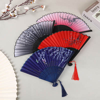 Japanese folding fan antique Chinese antique long handle silk cloth fan craft gifts ladies dance fan factory wholesale