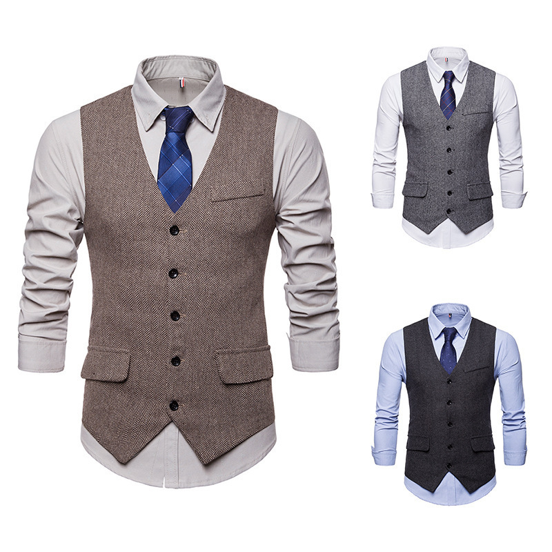 2023 Autumn New AliExpress men's European and American fashion plus size single-breasted vest men's V-neck suit vest