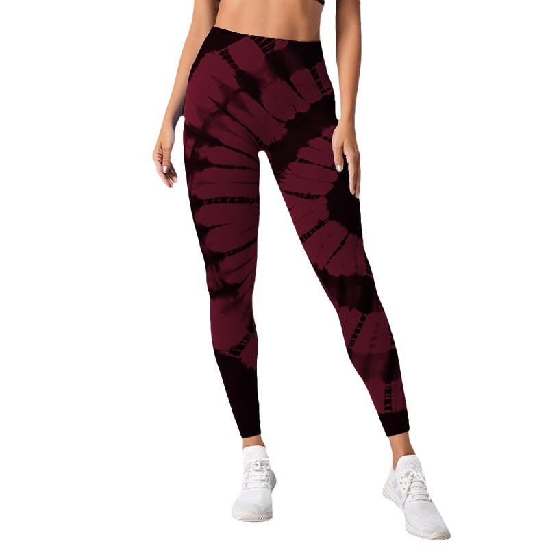 Seamless tie-dyed high waist sports yoga pants Peach Hip-lifting breathable yoga clothes tight bottoming fitness pants for women in stock