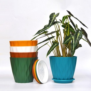 Amazon e-commerce hot-selling plastic flower pot with basin holder Nordic resin simple white thick large green plant flower pot