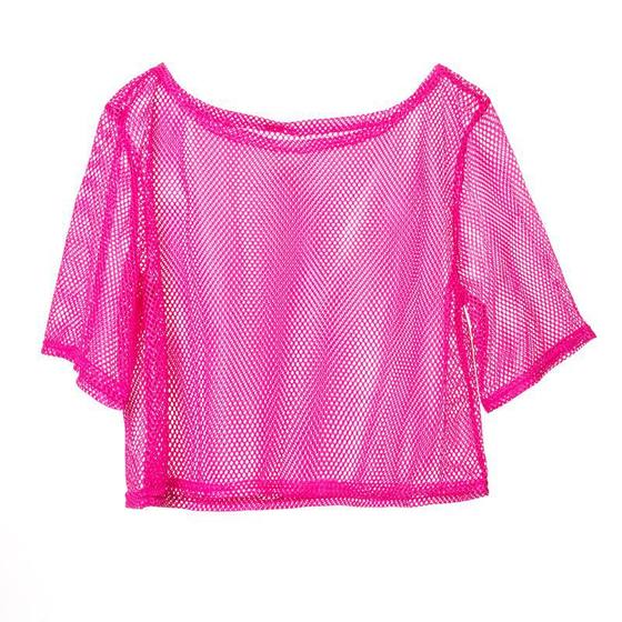 Exported to Europe and America 1980s Party Dance Ladies Fishing Net Mesh T-Shirt fishnet shirt