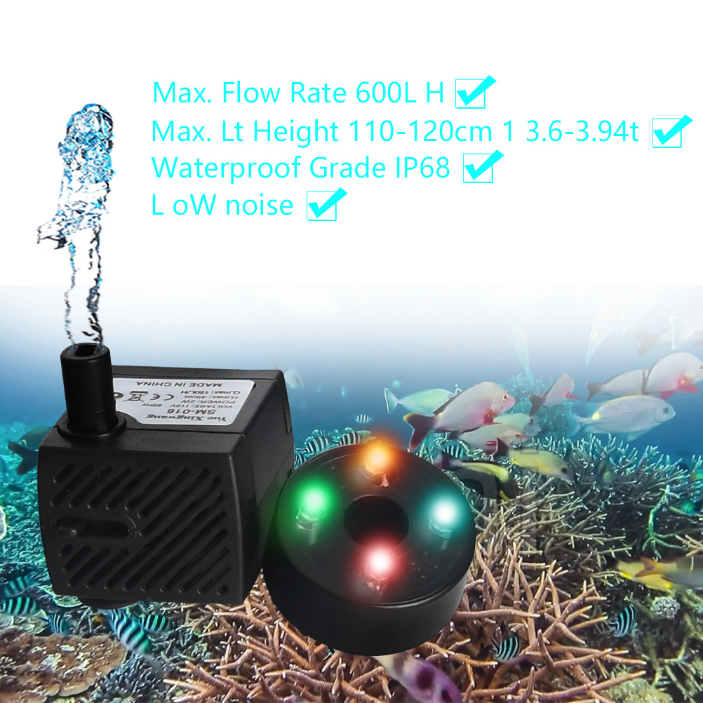 SM-016 with 4 Lights 2W fish tank submersible pump fish tank filter rockery landscaping