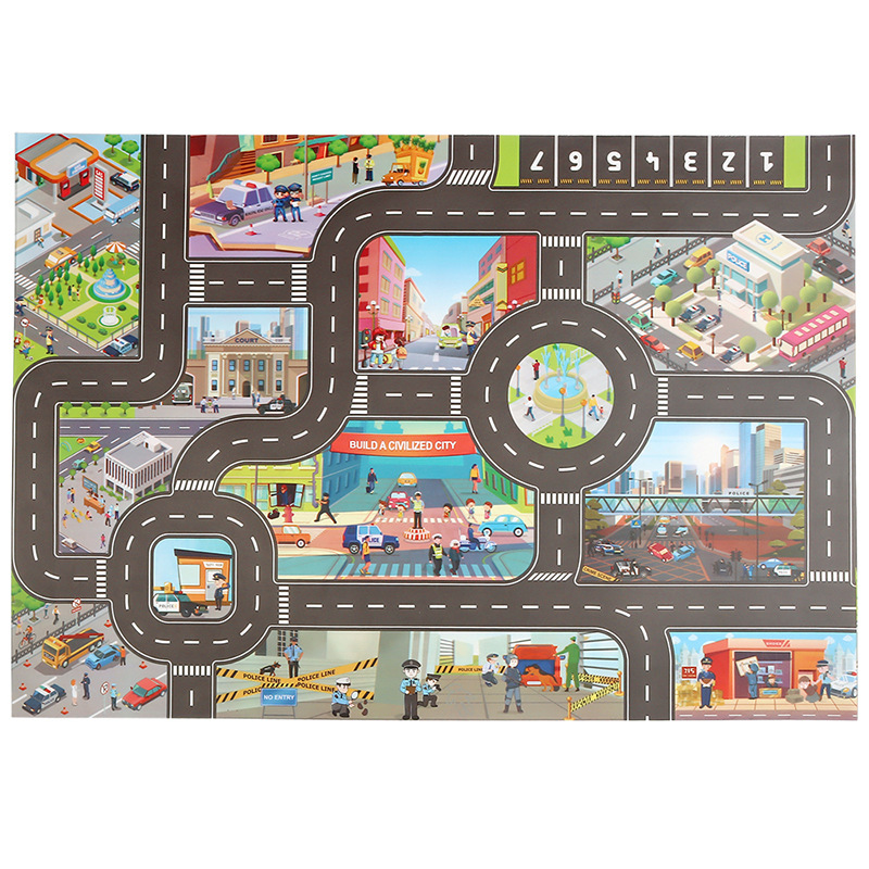 Cross-border children's toys 83*57 English version of civilized city police scene parking lot indoor play car game mat