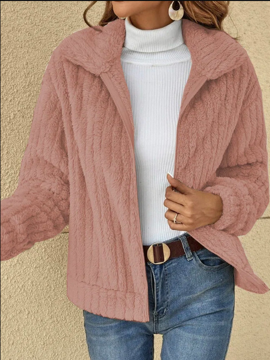 Amazon Europe and the United States cross-border women's wear 2023 autumn and winter new pit hair plush cardigan lapel short coat