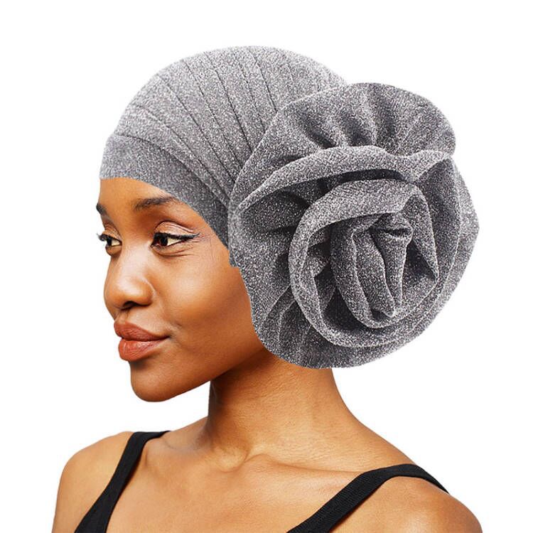New Arrival Brilliant Silk Big Flower Head Towel Hat Muslim Toe Hat All-Match Retro Clothing Hat TJM-322
