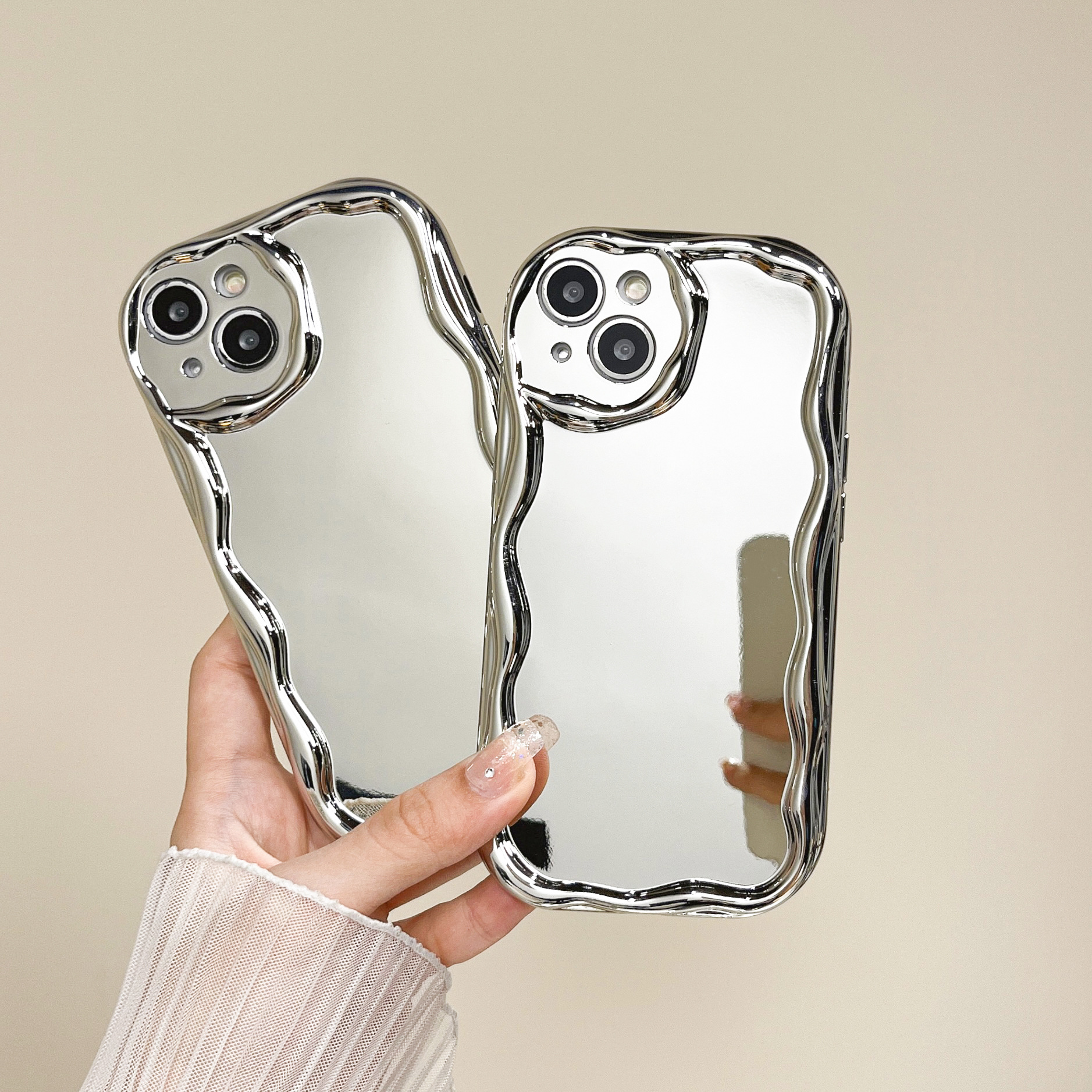 Silver Plated Cream Texture Case for Apple iPhone 11/12, iPhone 13/14, Anti-Slip XR Soft Case for iPhone 78 Plus, XS