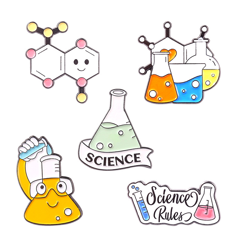 Foreign trade new chemical equation series alloy brooch cartoon cute beaker test tube Cup modeling paint badge