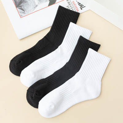 White socks long-staple cotton black men and women high socks solid color sweat-absorbent anti-odor special black towel socks manufacturers