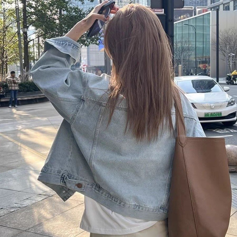Internet Trendy Women's Denim Jacket Women's Spring and Summer Thin Long Sleeve Korean Style Loose Short Washed Cotton Shirt for Students