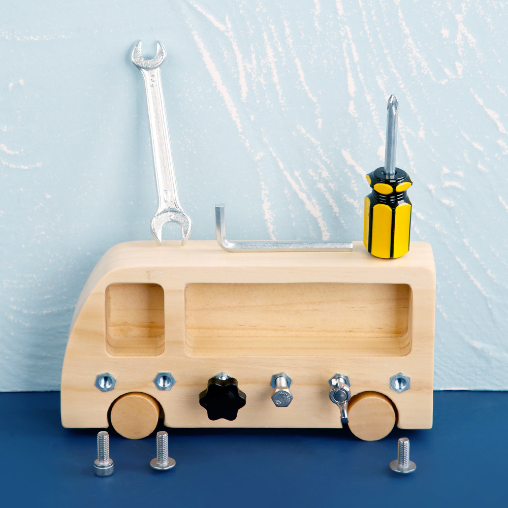 Montessori teaching aids busy bus children's toys early education hand-eye coordination training Workbench screwing tools cross border