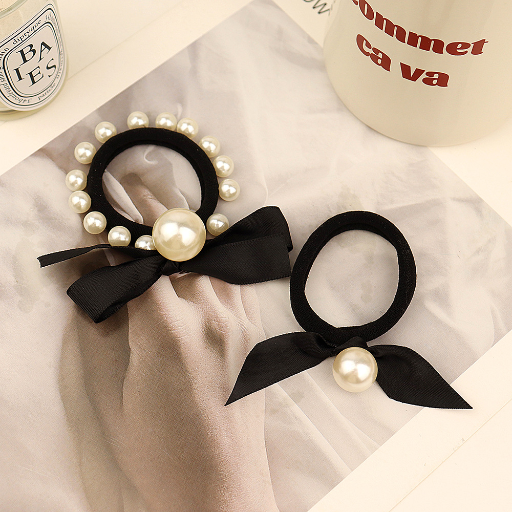 Pearl Full Circle Small Chanel Style Headline Korean Hair Accessories Black Thick Rubber Bow Headline Pony Tail Headflower Adult Hair Accessories
