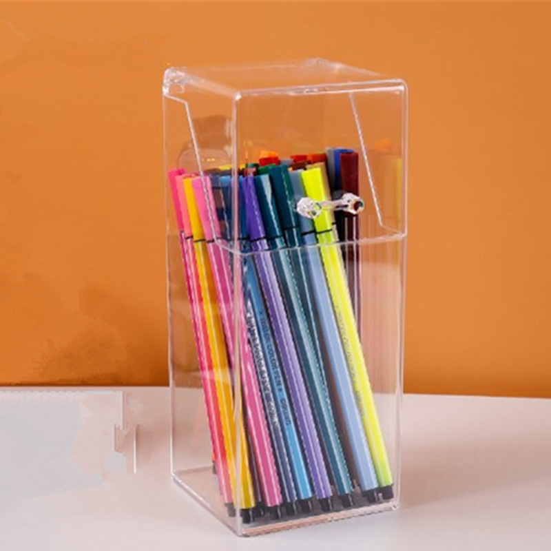 Transparent Student Pen Storage Box Dustproof Cosmetic Brush Beauty Makeup Eyebrow Pen Storage Bucket Desktop Large Capacity Flip Cover