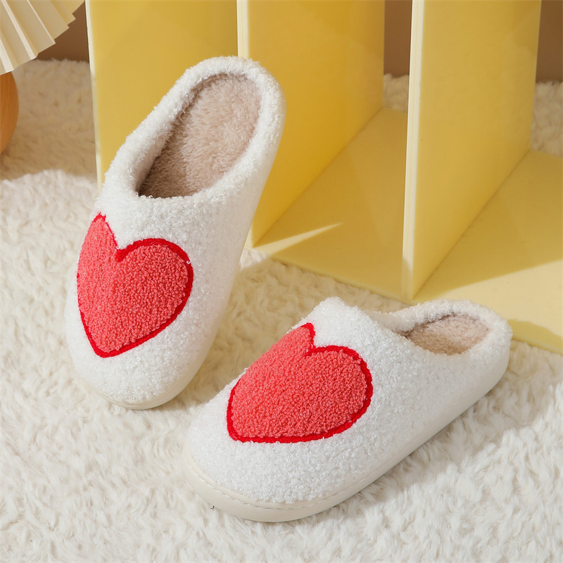 Pantofole di cotone con faccina sorridente, caldo inverno, grande amore, all'ingrosso, per donna, per interni, in peluche, calde, per la casa_voghion.com