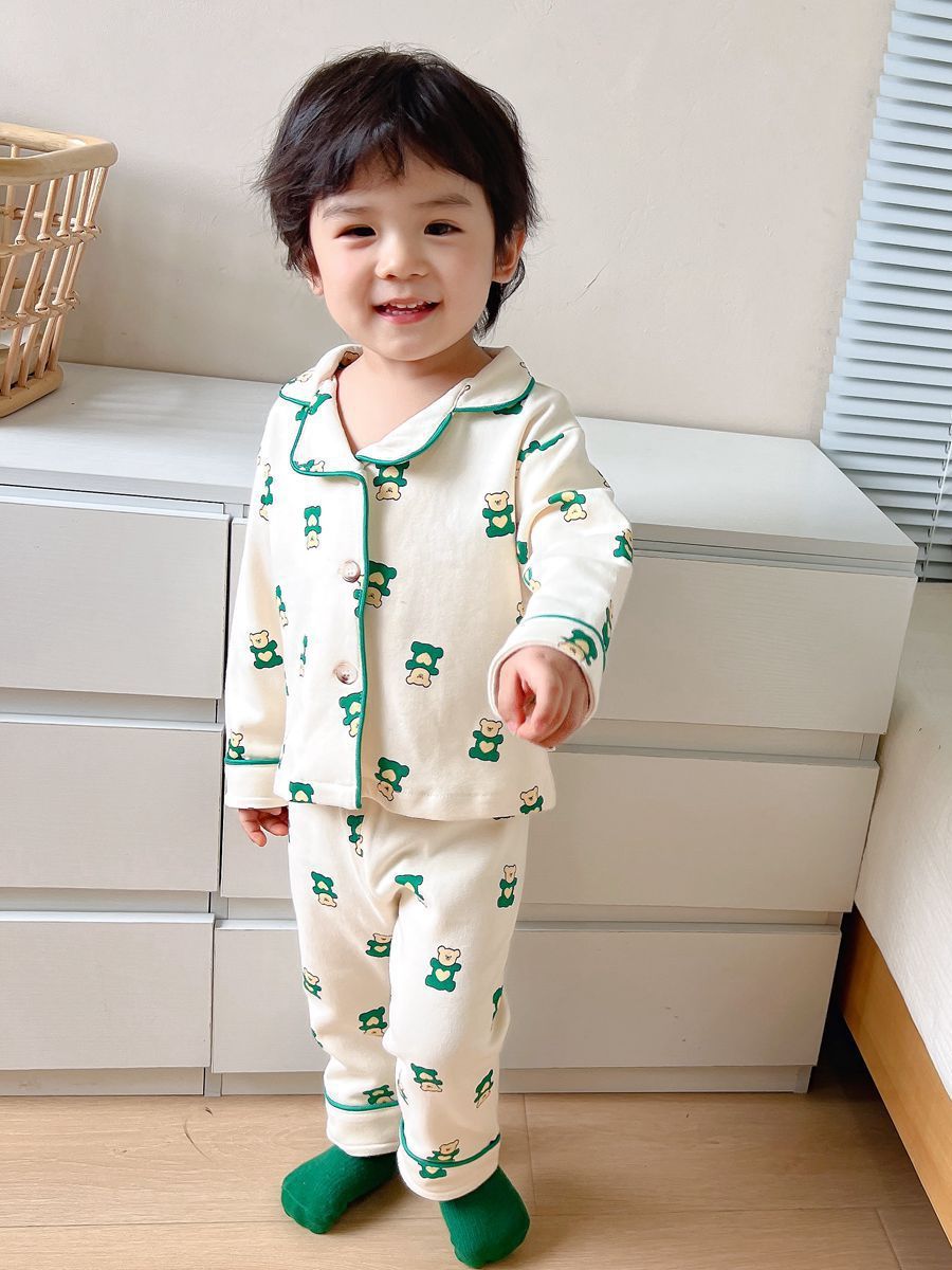 Children's autumn and winter pajamas suit new arrival baby Western style cardigan children's clothing boys and girls long sleeve homewear