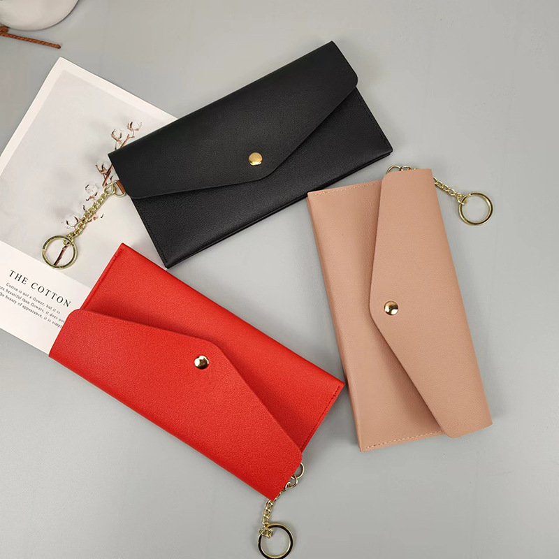 Ny bärbar lång plånbok för kvinnor Handplånbok för kvinnor Multi-Card Snaps Mode Mobiltelefonväska Enfärgad All-Match_voghion.com