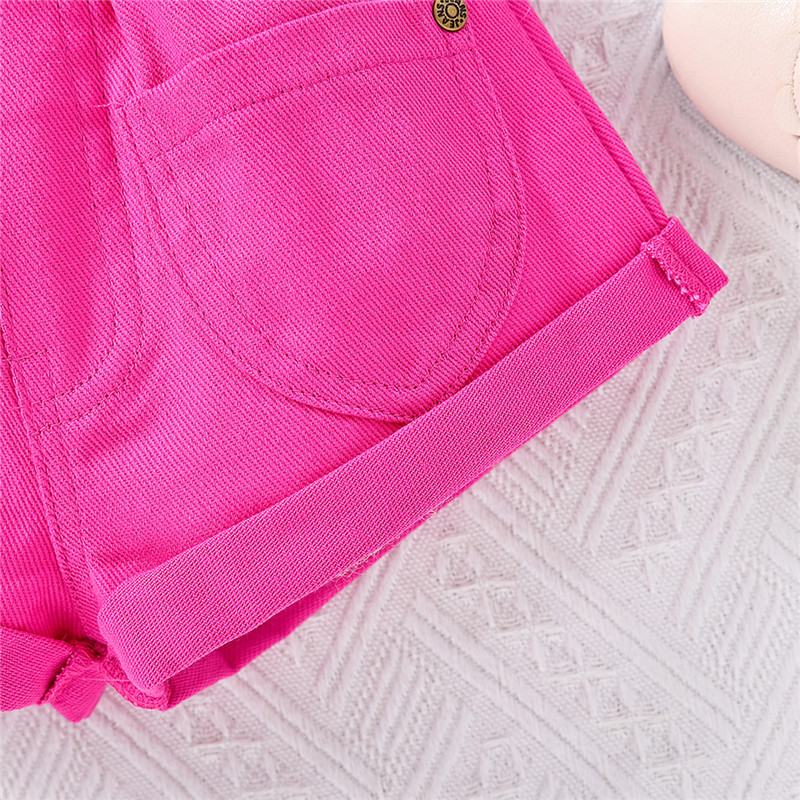 SAMGAMI BABY Foreign Trade children's clothing new summer girls western style denim suit Rose Red Coat + shorts