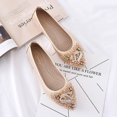 Rhinestone Egg Roll Soft Bottom Large Size Women's Shoes 4143 Pedal Shoes Lazy Mom Bean Shoes Ballet Bow Flat Shoes