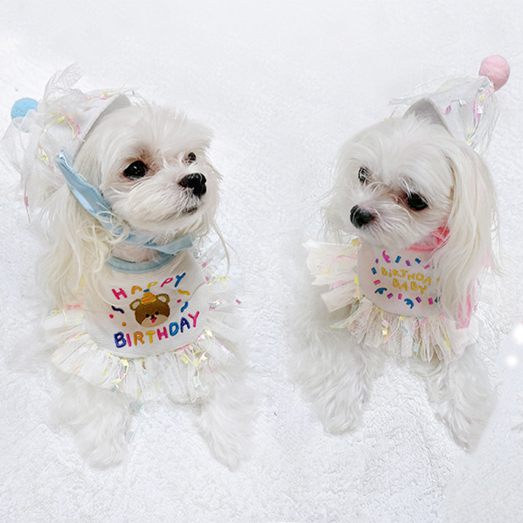 Pet cat dog happy birthday background party suit hat scarf dog bib saliva towel mesh special price