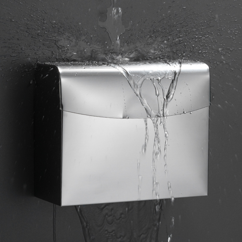Stainless Steel Hand Paper Box Hotel Bathroom Public Toilet Tissue Box Punch-free Wall Waterproof Toilet Paper Box