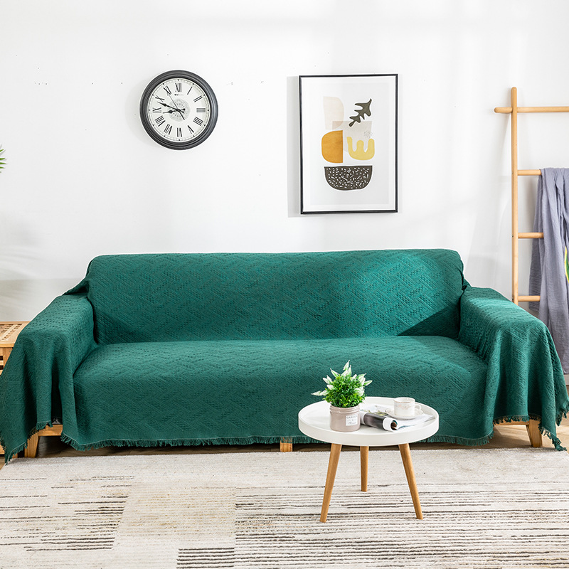 Modern Simple Sofa Towel Knitted T-shaped Rhombic Plaid Solid Color Jacquard Sofa Towel Cover Cloth