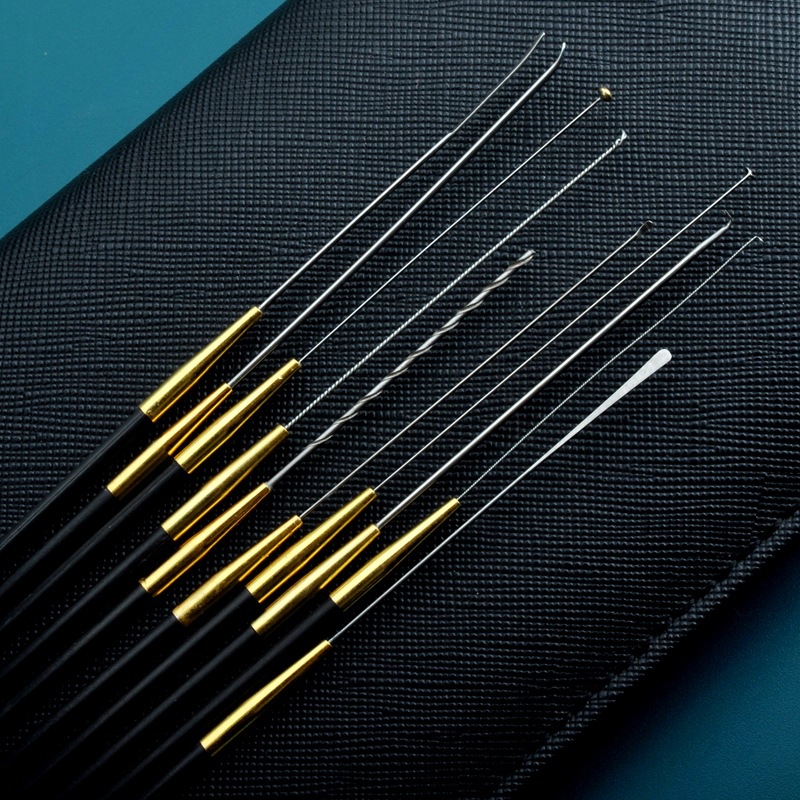 Gold hoop carbon handle professional ear scoop ear scoop ear elastic ear scoop ear ring roll cotton swab ear picking tool single