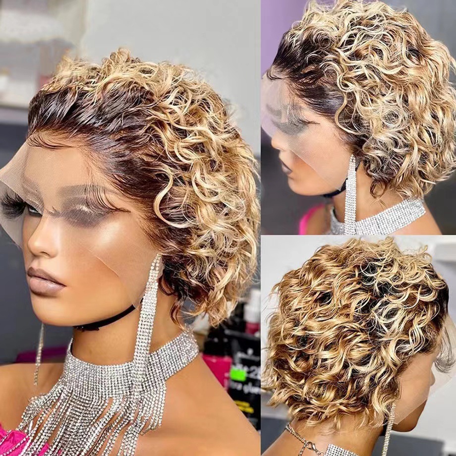 13x 4 Pixie Cut Wig Short Bob Curly Lace Front Wig