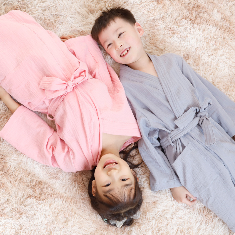 Japanese-style cotton double-layer gauze children's bathrobe bathrobe home clothing category A boys and girls absorbent soft spring and summer