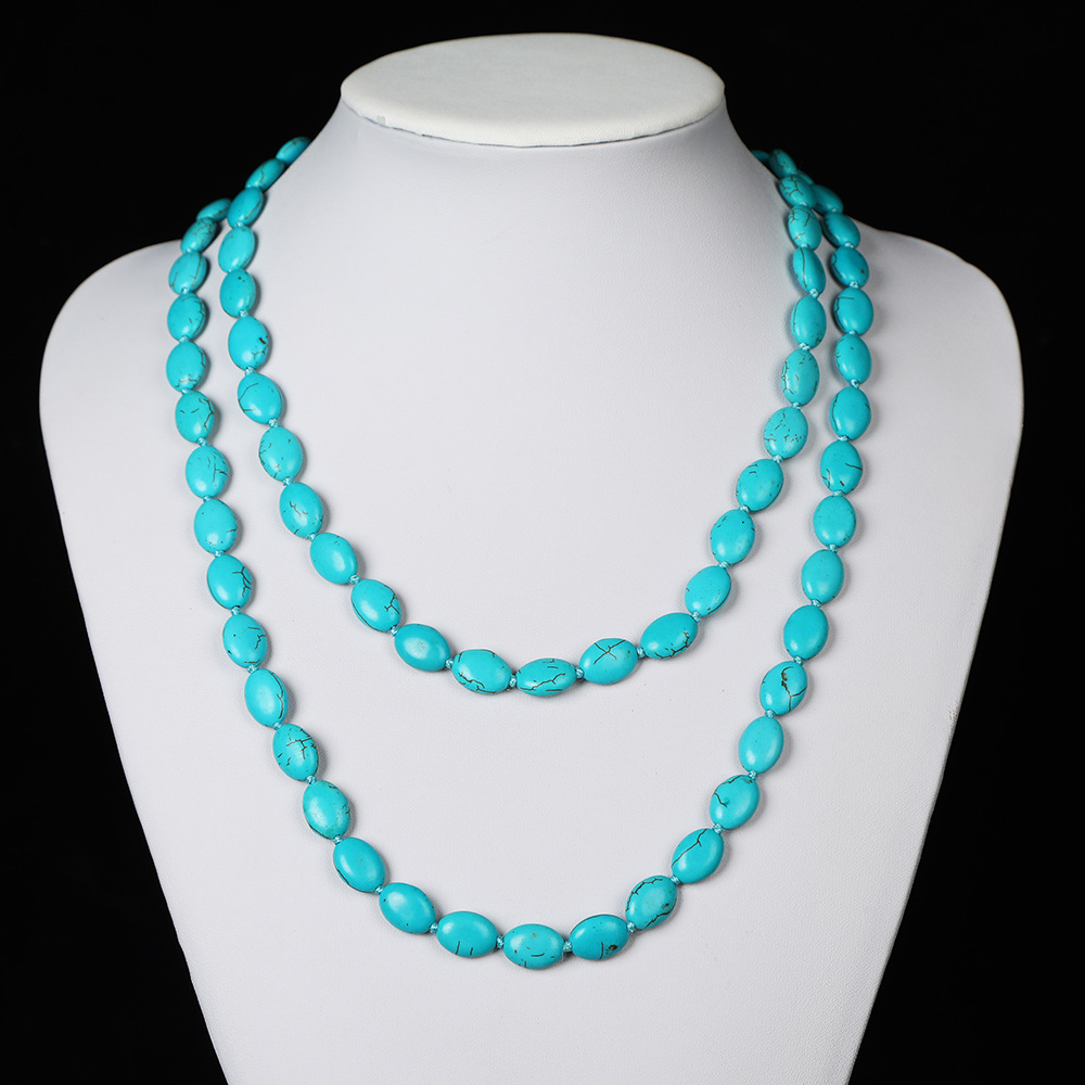 New 1.2 m Turquoise Long Necklace Original Design Ethnic Style Handmade Knot Long Necklace 10x 14 Long Necklace