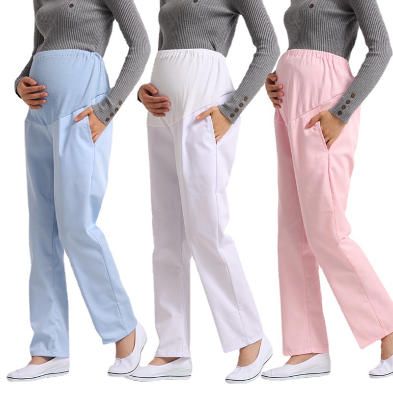 Pregnant Women's Nurse Pants Adjustable Elastic Waist Abdominal Pants White Blue Doctor Large Size Nurse Work Pants Thick