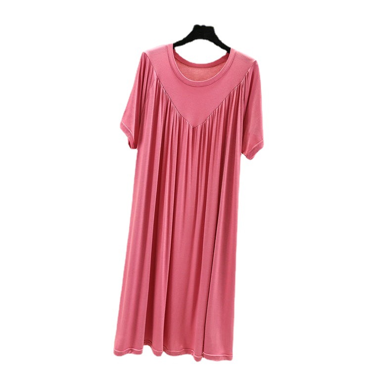 Summer Thin Modal Loose plus size dress Solid Color Nightgown Women's Plus-sized Plus-sized Pleated A- Line Skirt