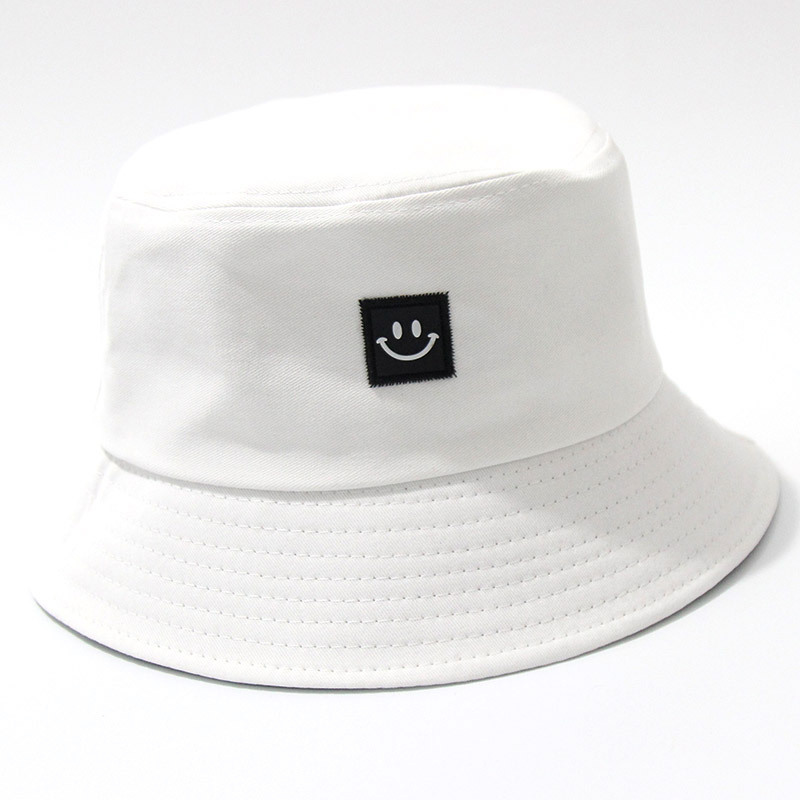 Amazon Cross-border Leather Label Fisherman Hat Smiley Embroidered Men's and Women's Basin Hat Summer Sunshade Sunscreen Hat Custom Simple
