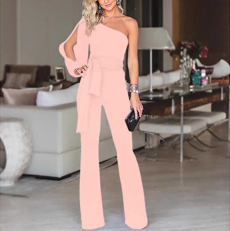2024 Summer and Autumn Cross-border Explosions Amazon New Women's Shoulder High Waist Lace-up Solid Color Slim-fit Sexy Pants