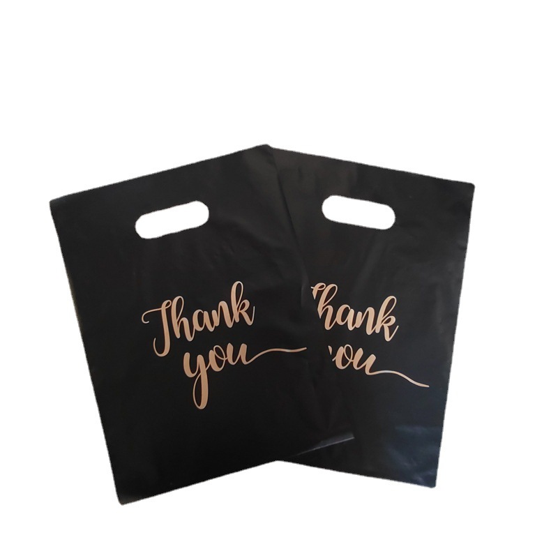 Spot cross-border Thanksgiving Golden thankyou four-finger bag polyethylene plastic garment bag portable gift shopping bag