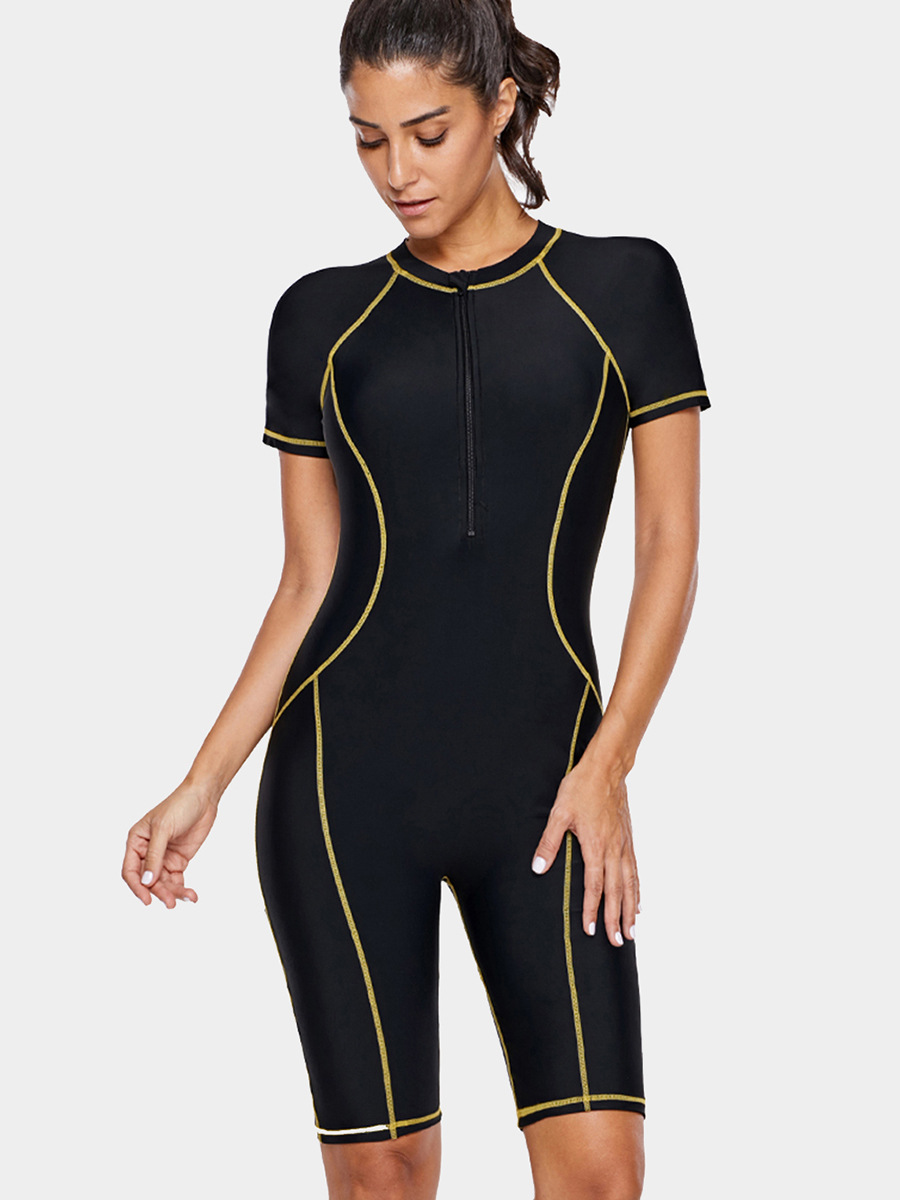 European and American women's diving suit quick-drying zipper sunscreen surfing professional snorkeling suit quick-drying tight elastic one-piece swimsuit