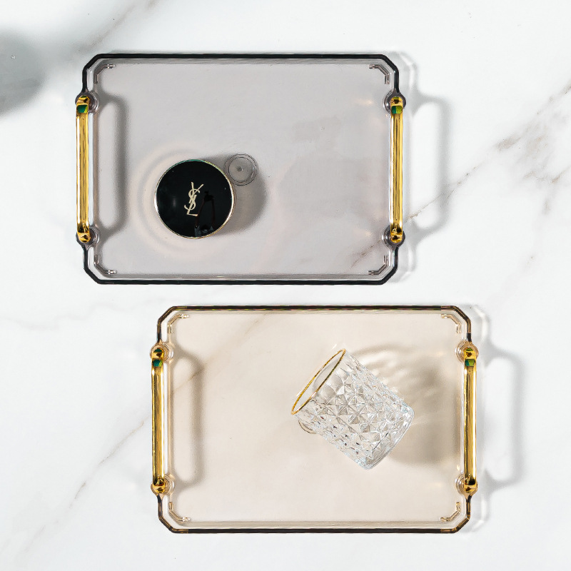 Cross-border e-commerce rectangular tray light luxury European-style household tea cup cup tea tray beauty salon plastic handle plate